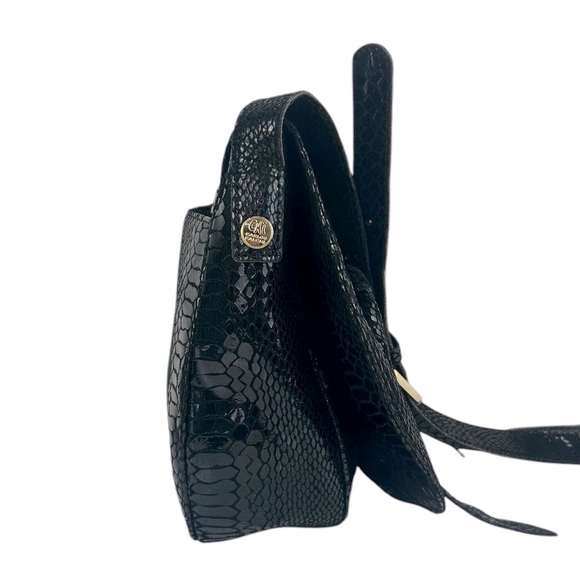 Vintage Carlos Falchi Snake Print Patent Leather Crossbody Bag Black - Picture 4 of 15